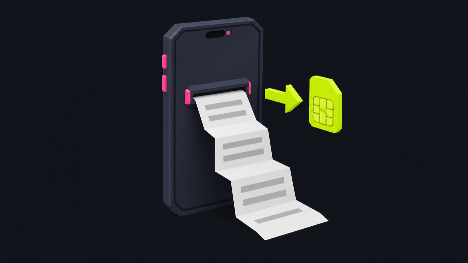Смартфон печатает чек, стрелка ведёт к SIM-карте